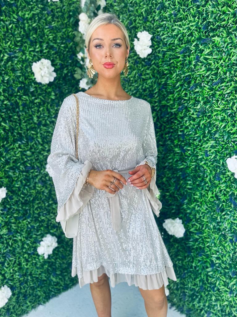 Vera Sequin Mini Dress Beige