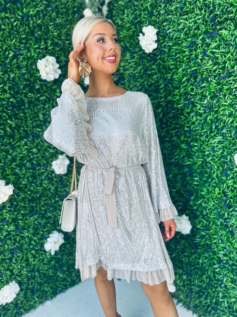 Vera Sequin Mini Dress Beige