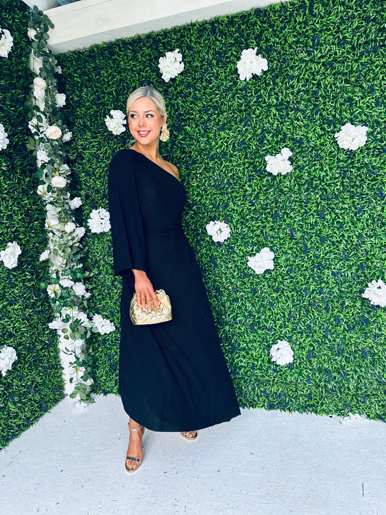 Alisa One Shoulder Lurex Dress Black