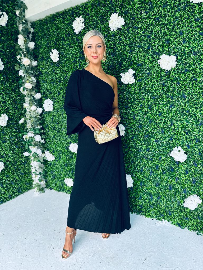 Alisa One Shoulder Lurex Dress Black