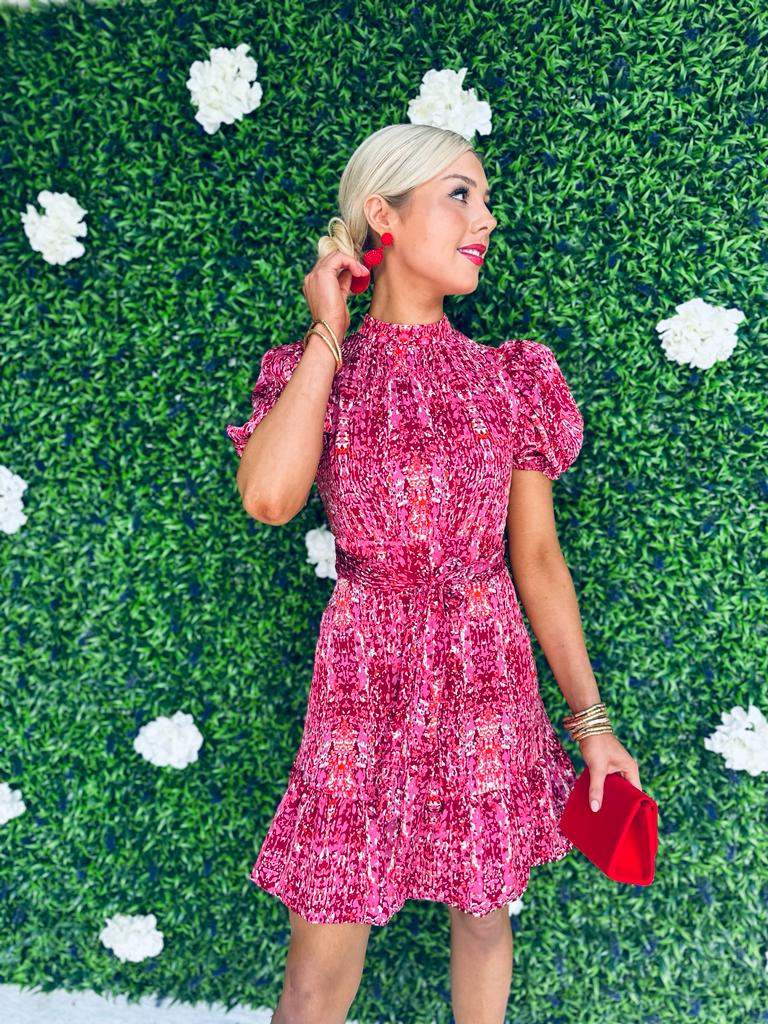 Emerson Puff Sleeve Mini Dress Red Animal