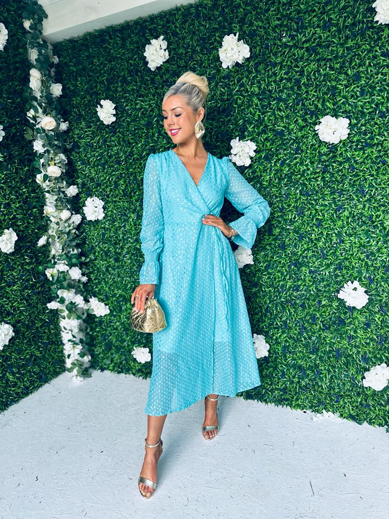 Elly Midi Dress Gold Foil Blue
