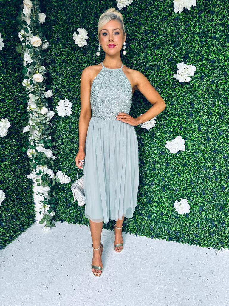 Sage Sequin & Tulle Dress Pastel