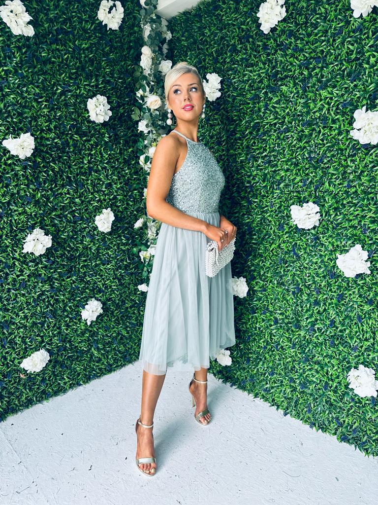 Sage Sequin & Tulle Dress Pastel