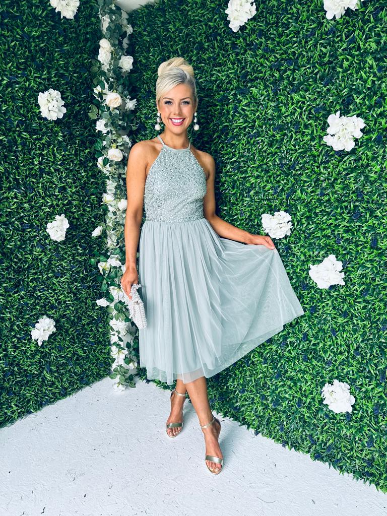 Sage Sequin & Tulle Dress Pastel