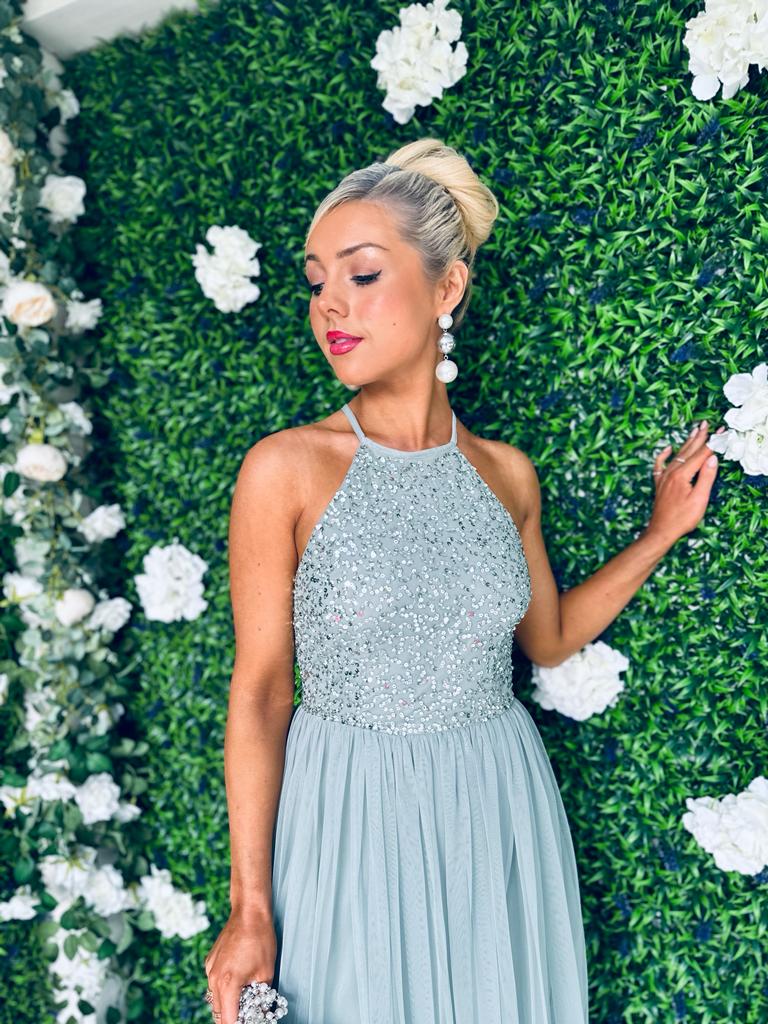 Sage Sequin & Tulle Dress Pastel