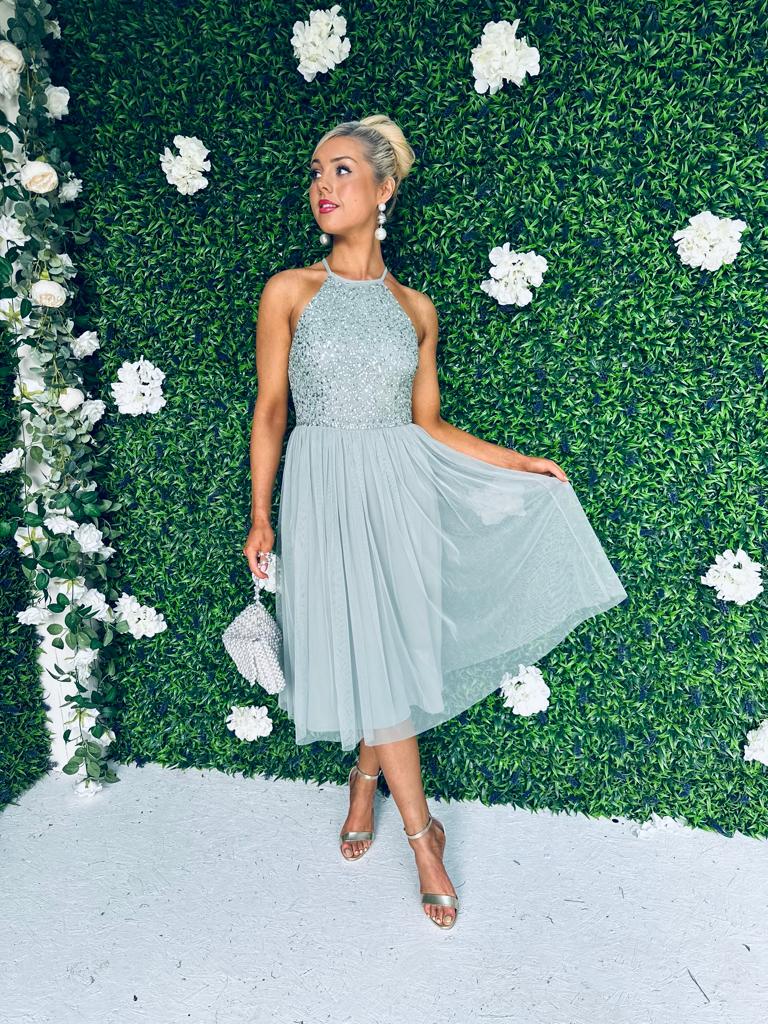 Sage Sequin & Tulle Dress Pastel