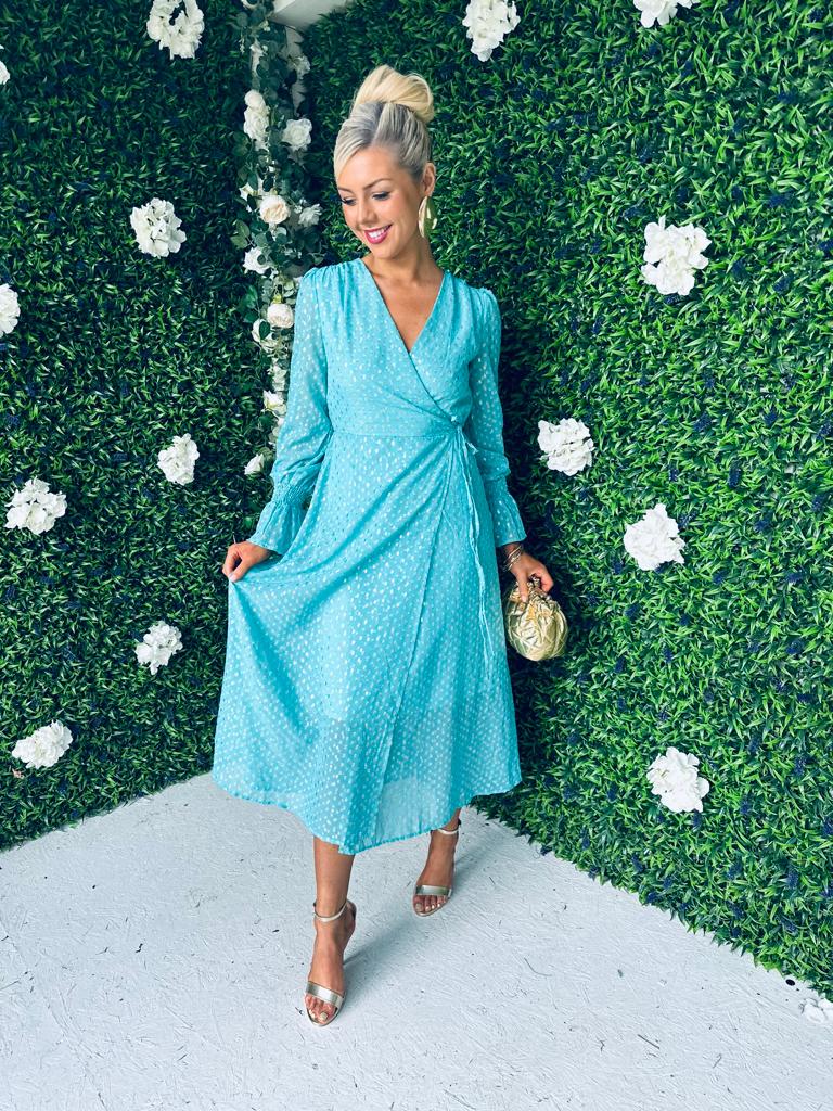 Elly Midi Dress Gold Foil Blue