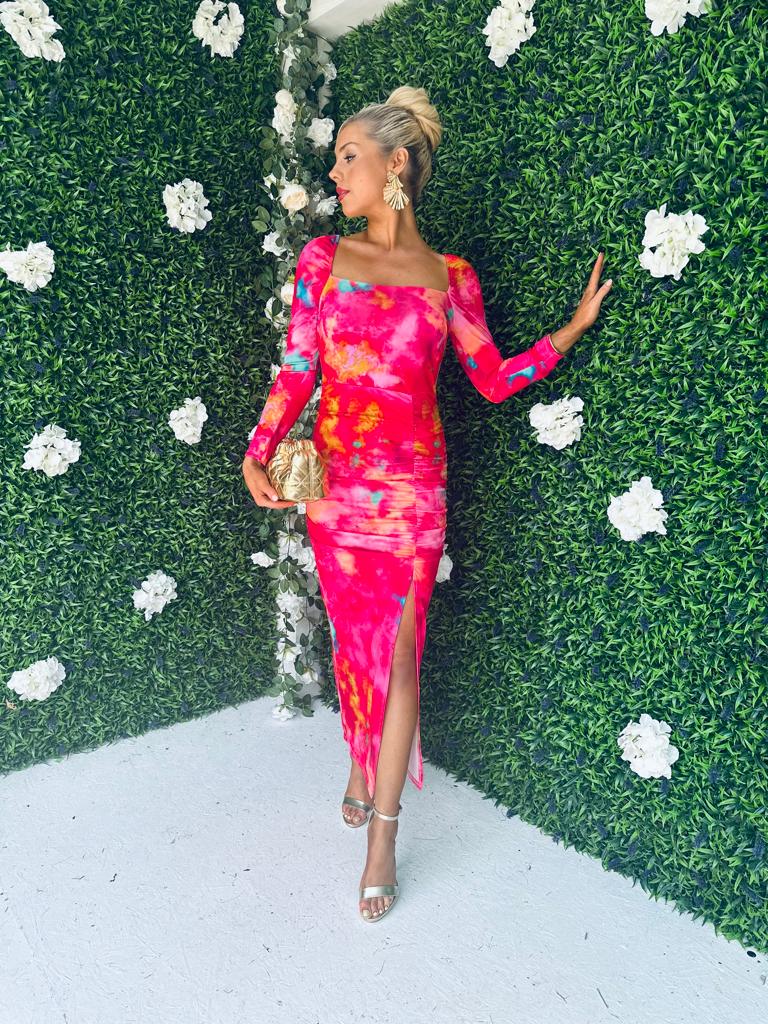 Stefanie Midi Dress Splash Fuchsia