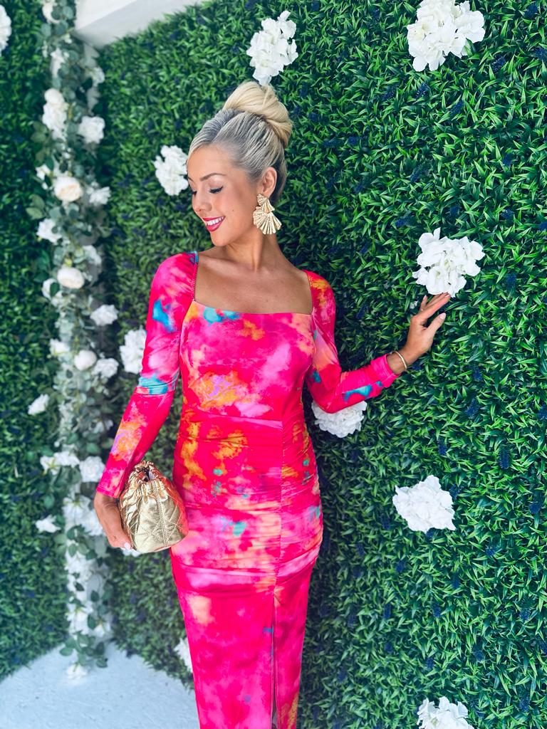 Stefanie Midi Dress Splash Fuchsia