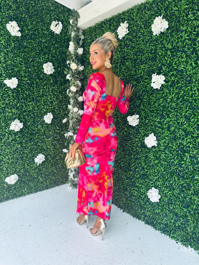 Stefanie Midi Dress Splash Fuchsia