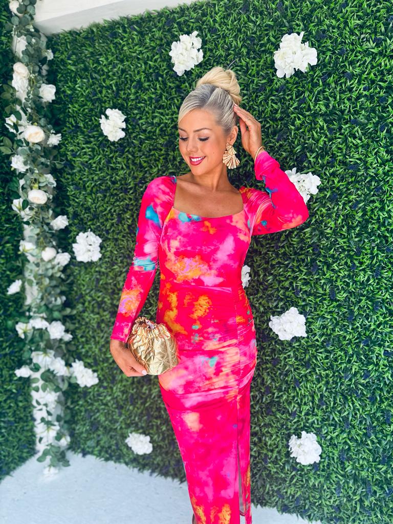 Stefanie Midi Dress Splash Fuchsia