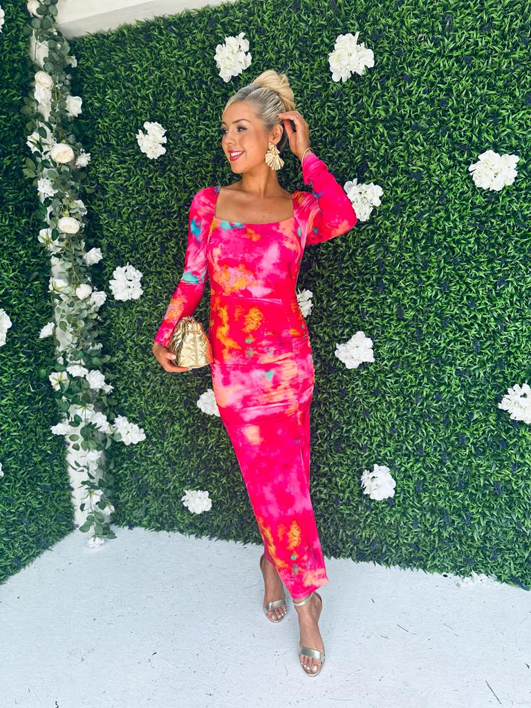 Stefanie Midi Dress Splash Fuchsia
