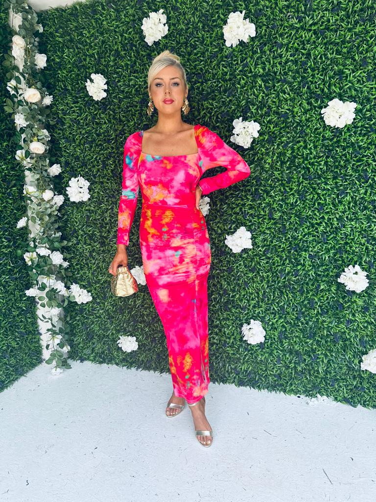 Stefanie Midi Dress Splash Fuchsia