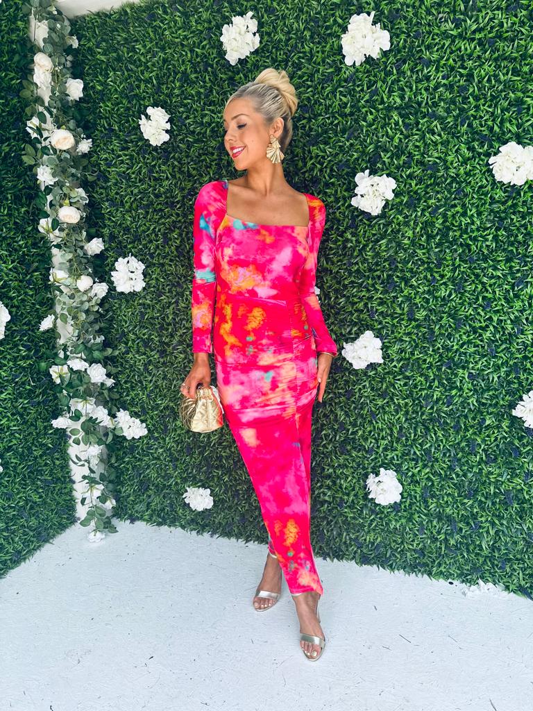 Stefanie Midi Dress Splash Fuchsia