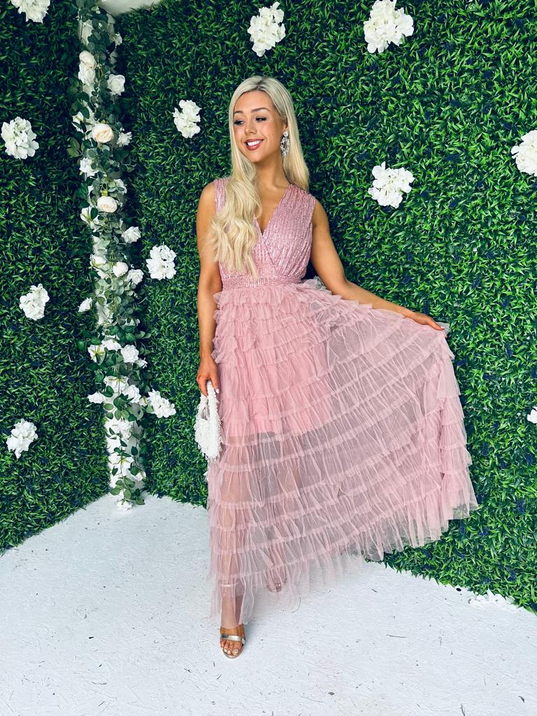 Odette Sequin & Tulle Dress Pink
