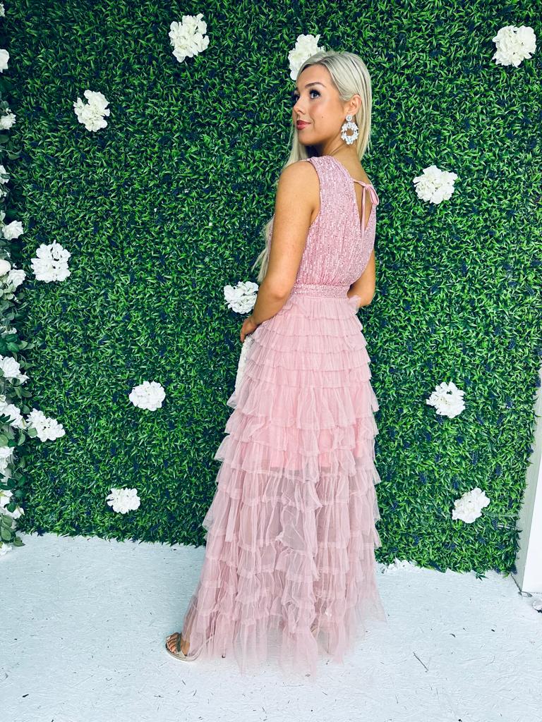 Odette Sequin & Tulle Dress Pink