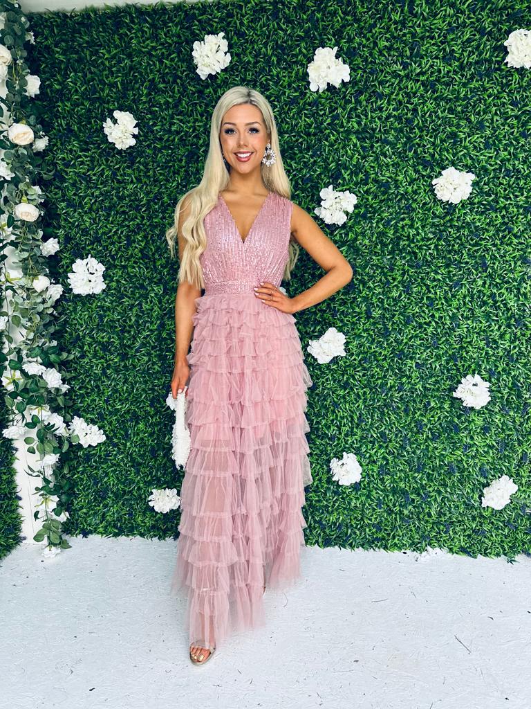 Odette Sequin & Tulle Dress Pink