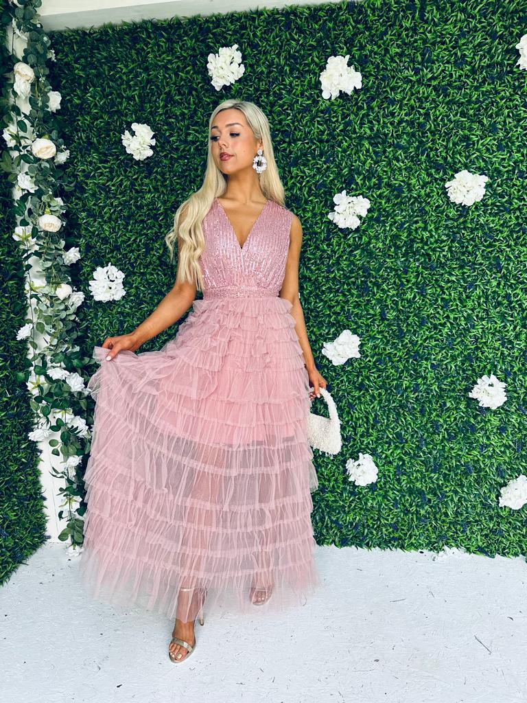 Odette Sequin & Tulle Dress Pink