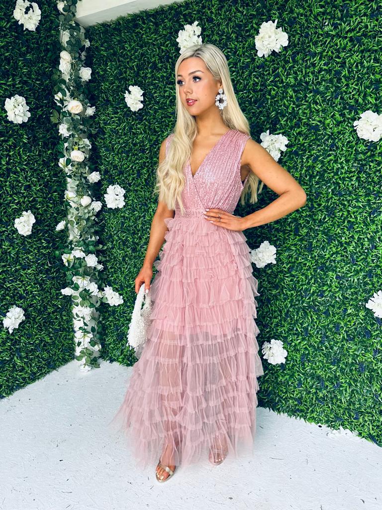 Odette Sequin & Tulle Dress Pink