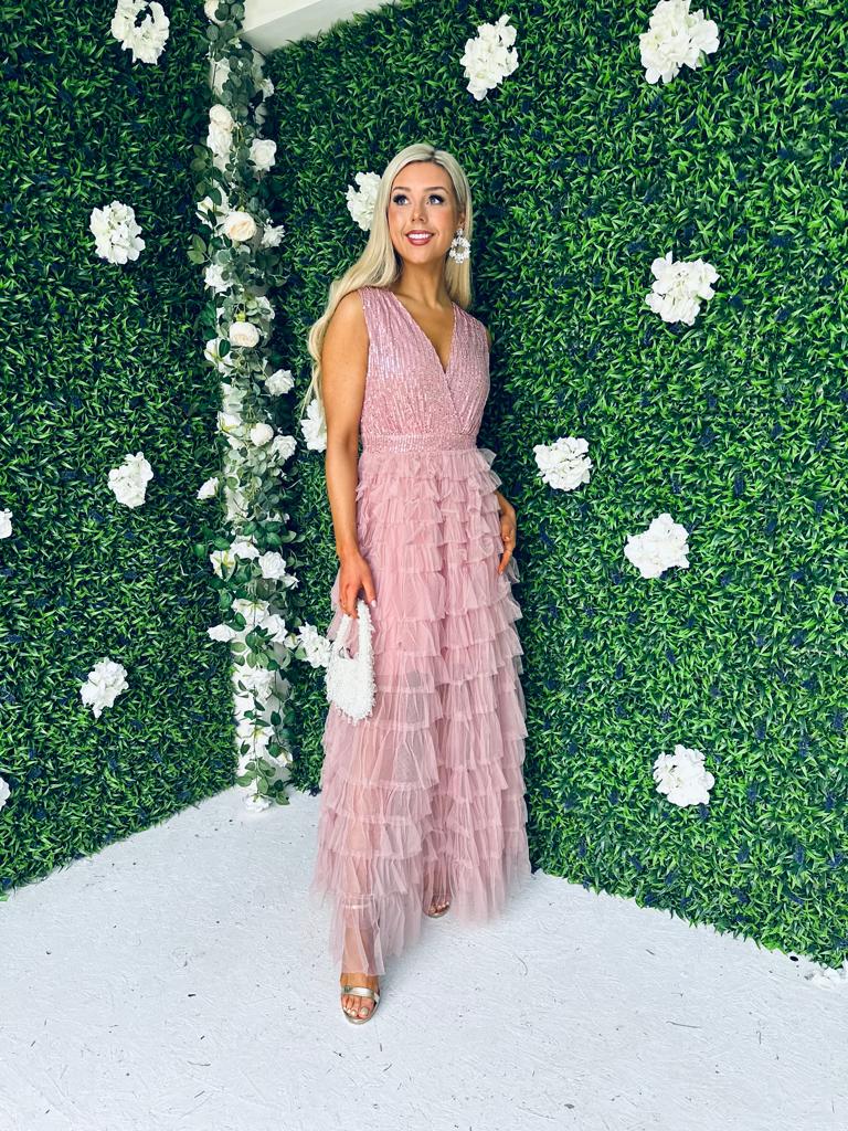 Odette Sequin & Tulle Dress Pink