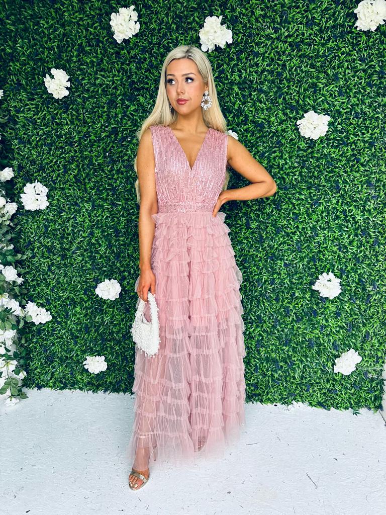 Odette Sequin & Tulle Dress Pink