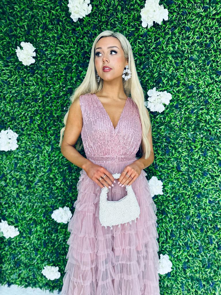 Odette Sequin & Tulle Dress Pink