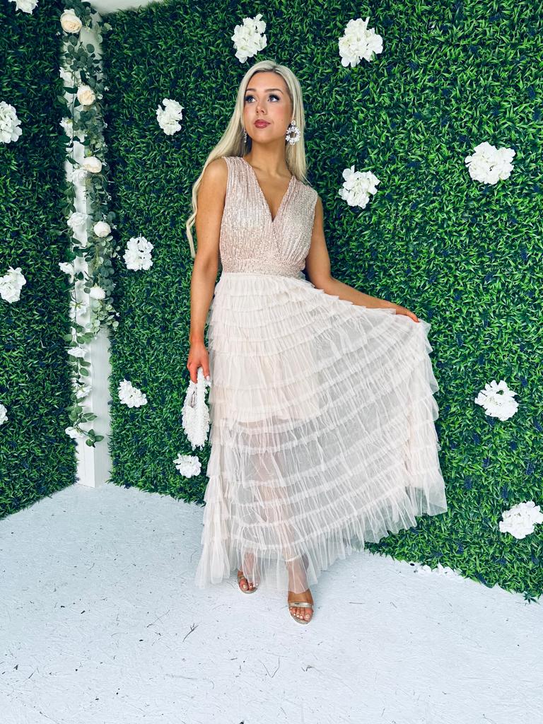 Odette Sequin & Tulle Dress Blush