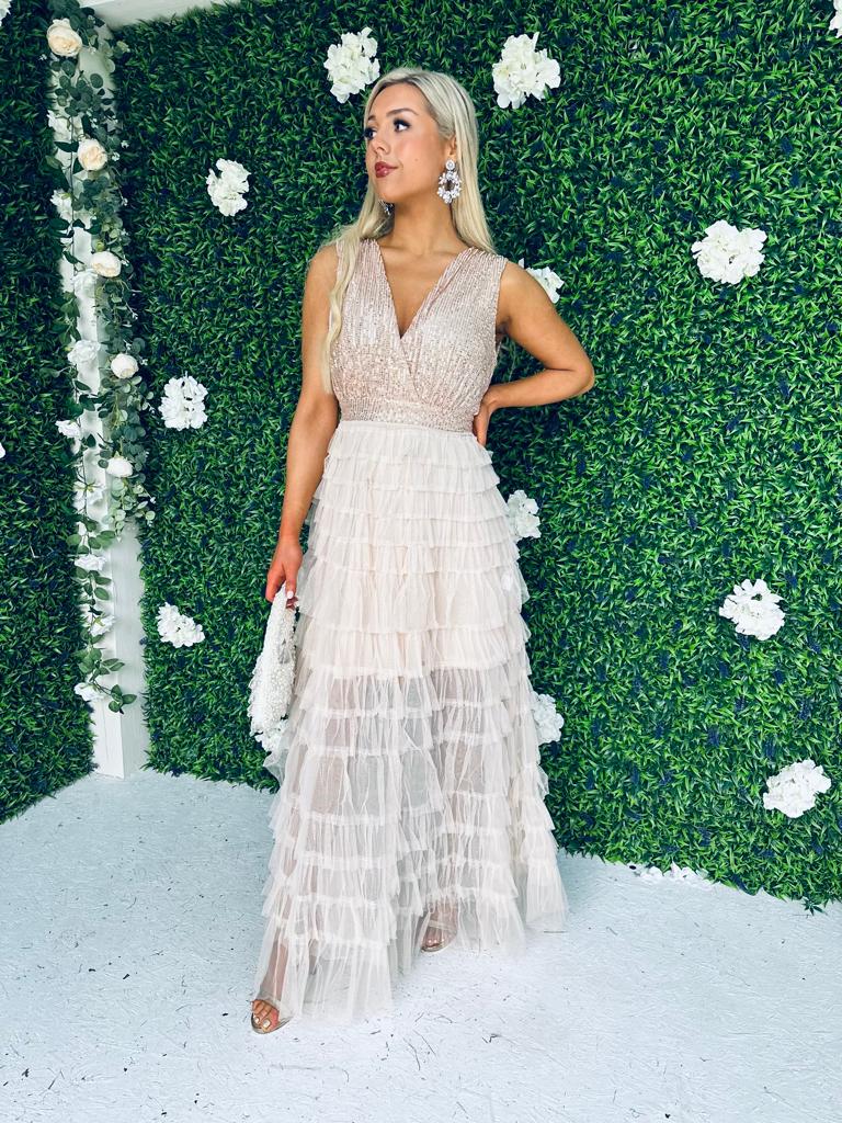 Odette Sequin & Tulle Dress Blush
