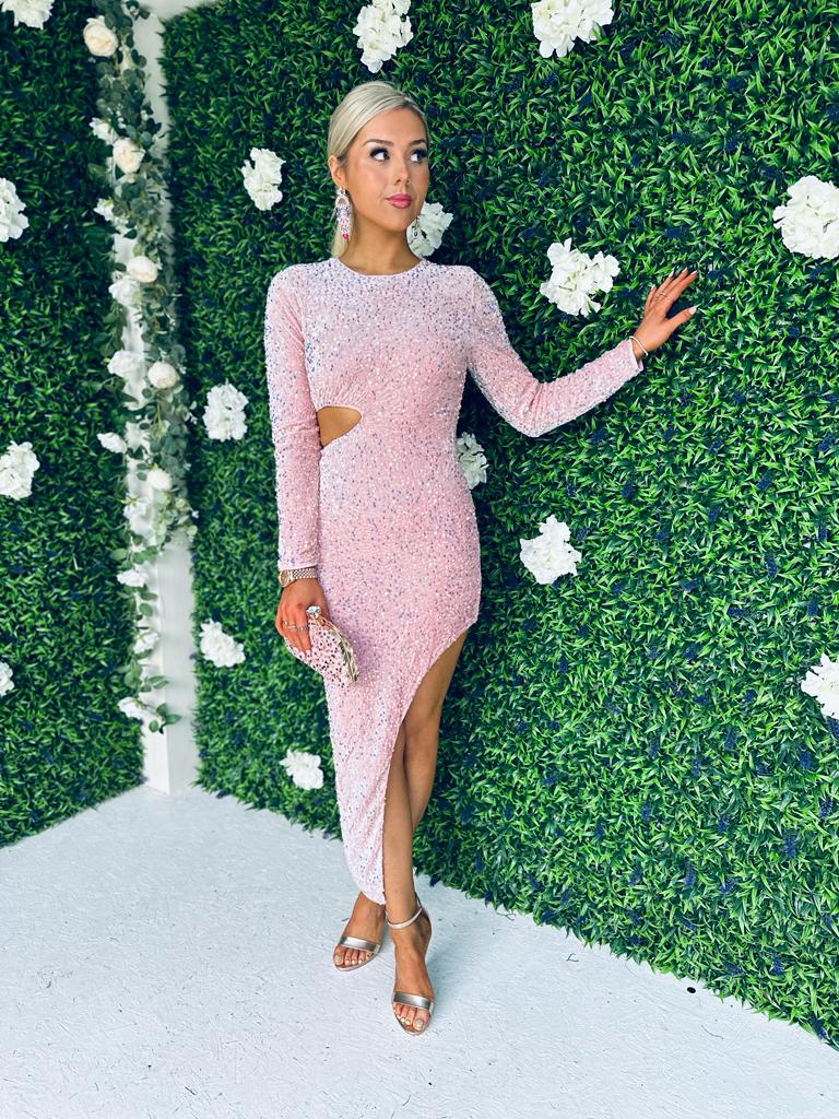 Fiona Velour Sequin Dress Pink
