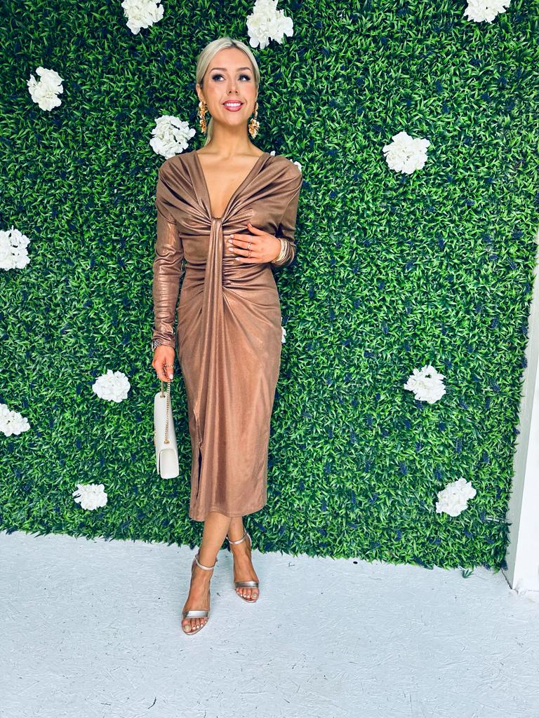 Niki Metalic Detailed Dress Gold