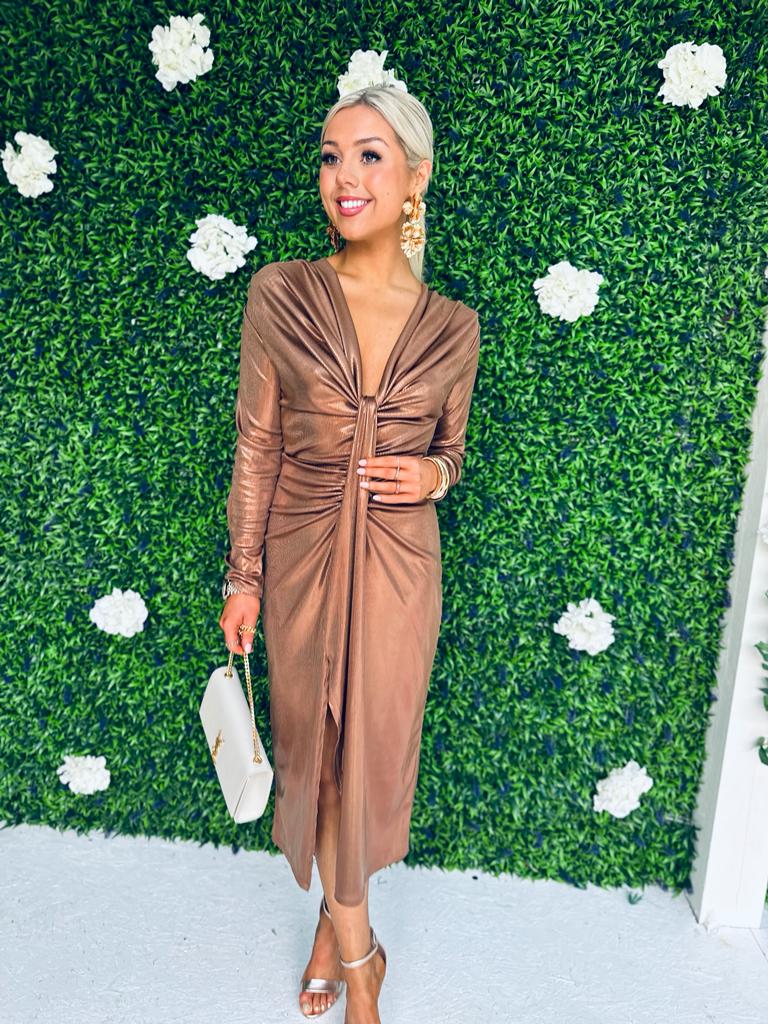 Niki Metalic Detailed Dress Gold