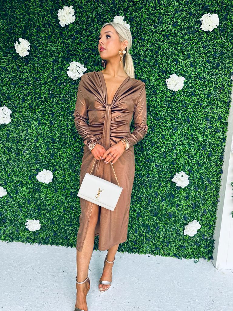 Niki Metalic Detailed Dress Gold
