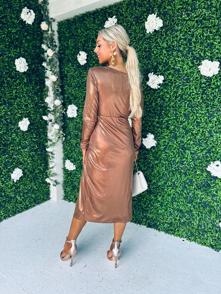 Niki Metalic Detailed Dress Gold