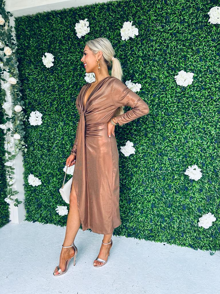 Niki Metalic Detailed Dress Gold