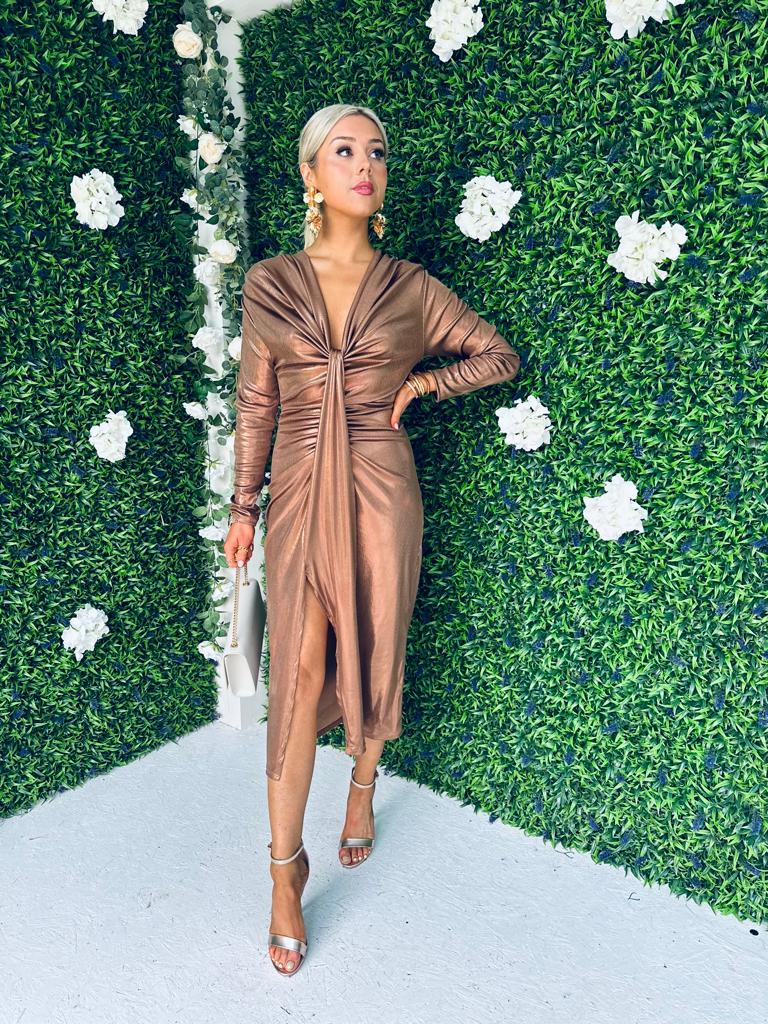 Niki Metalic Detailed Dress Gold
