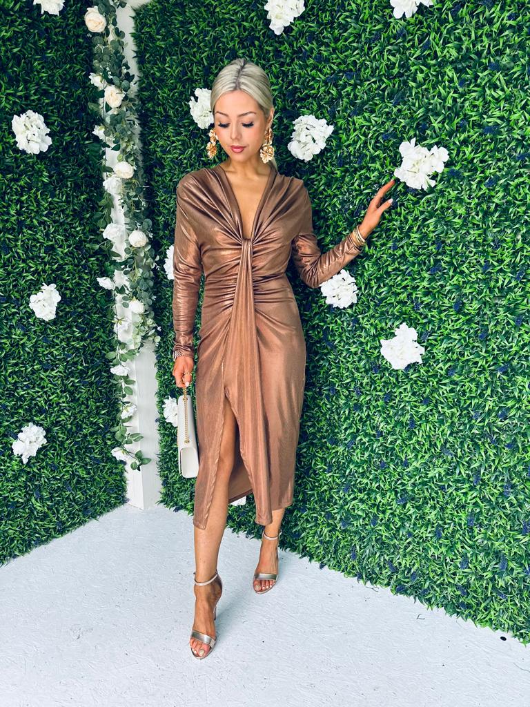 Niki Metalic Detailed Dress Gold