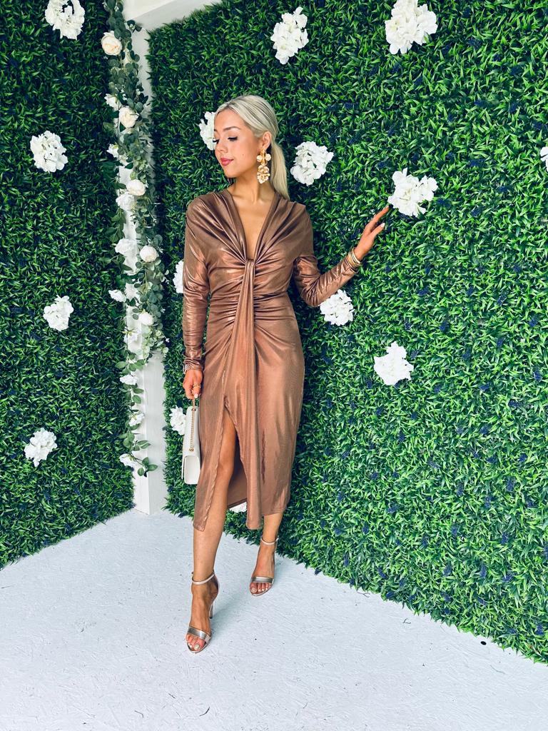Niki Metalic Detailed Dress Gold