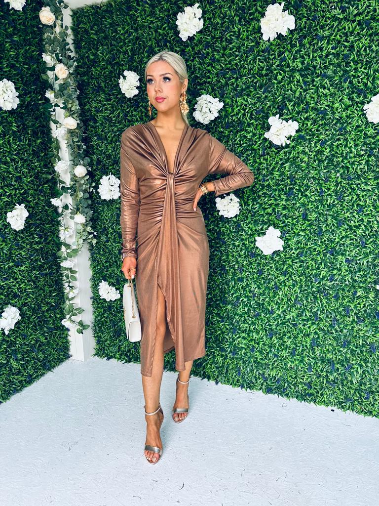 Niki Metalic Detailed Dress Gold