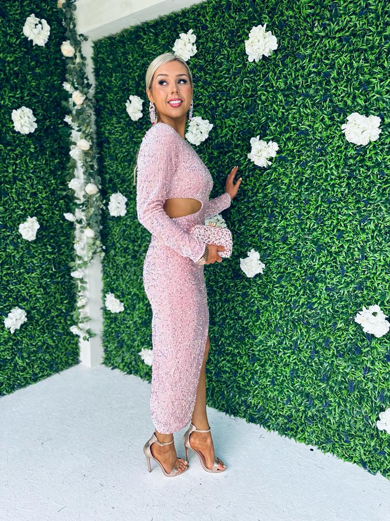 Fiona Velour Sequin Dress Pink
