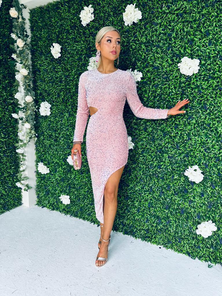 Fiona Velour Sequin Dress Pink