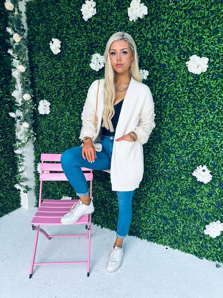 Kim Sequin Sleeve Cardi Off White