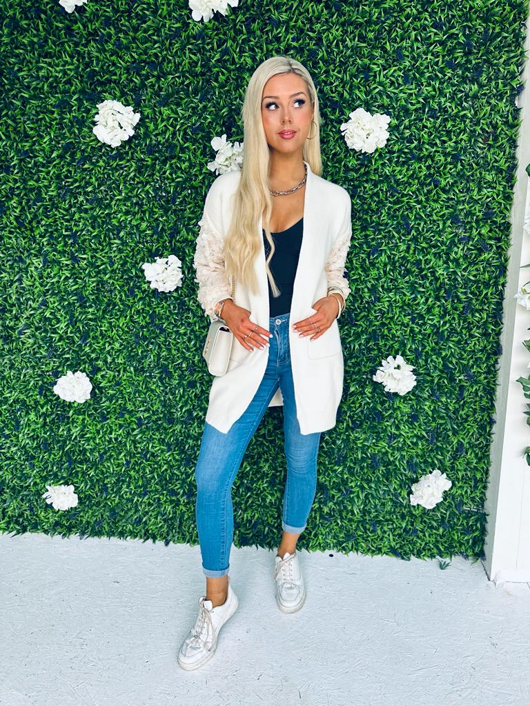 Kim Sequin Sleeve Cardi Off White