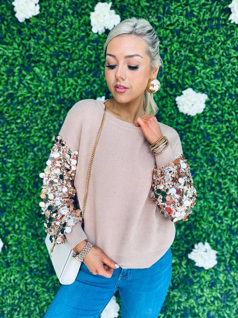 Dawson Sequin Sleeve Jumper Mauve