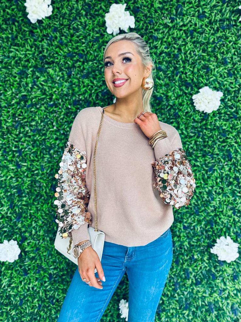 Dawson Sequin Sleeve Jumper Mauve