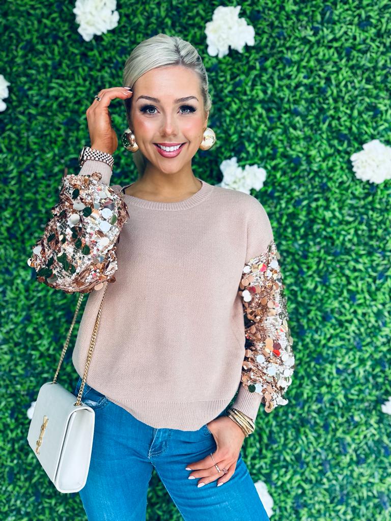 Dawson Sequin Sleeve Jumper Mauve