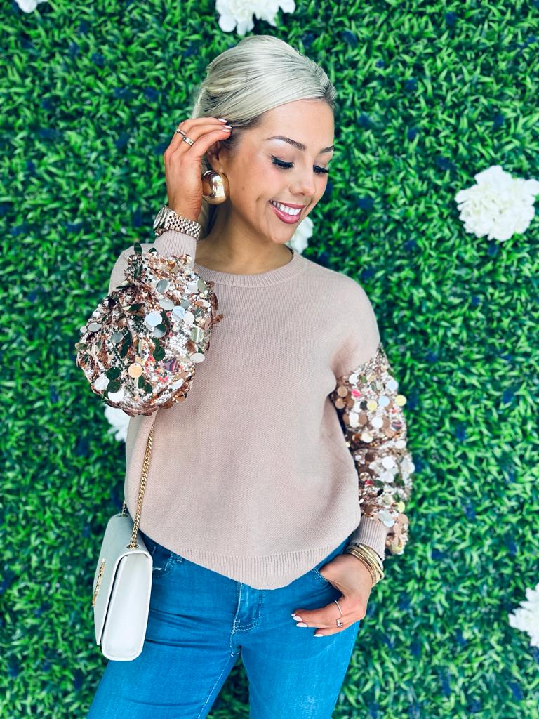 Dawson Sequin Sleeve Jumper Mauve