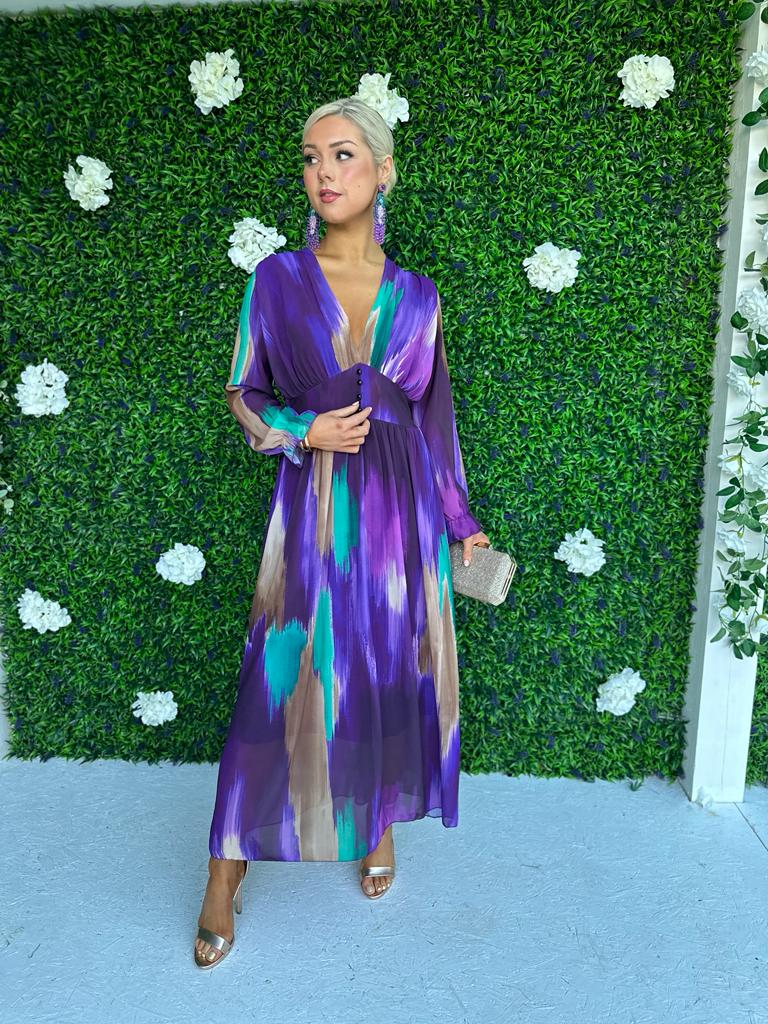 London Midi Print Dress Violet