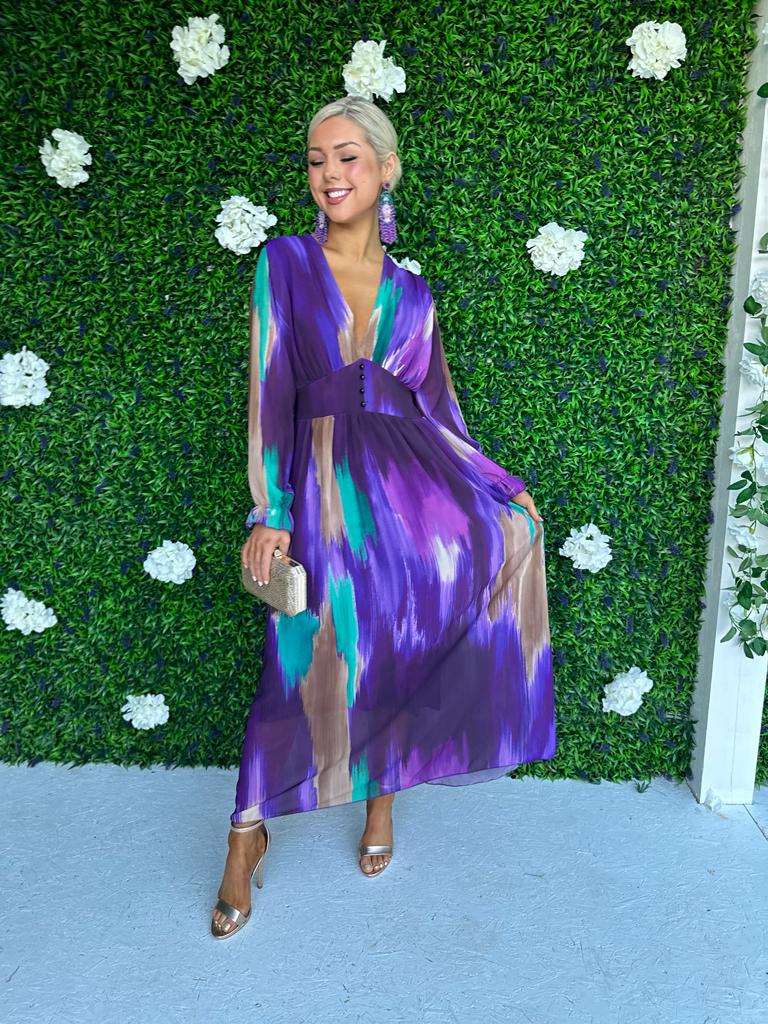 London Midi Print Dress Violet
