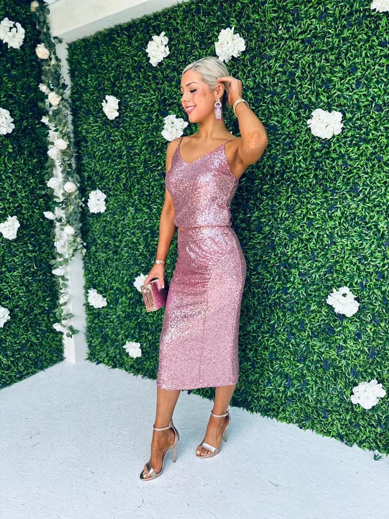 Fran Sequin Skirt & Top Set Pink